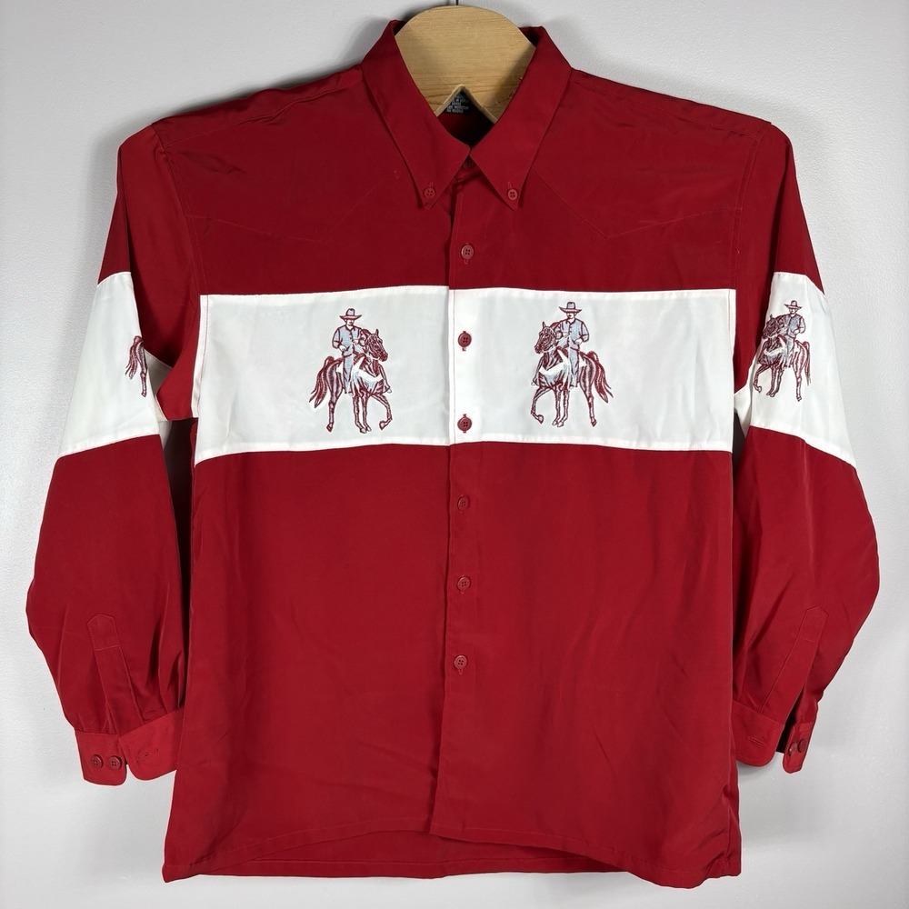 Selected Collection Mens XL Red Western Rancher Cowboy Embroidered Shirt Vintage
